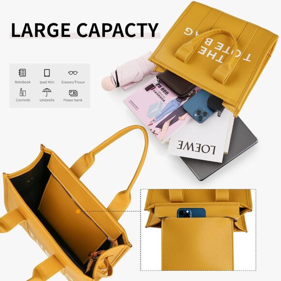 The Tote Bag for Women, Leather Yellow #782 - Picture 5 of 13